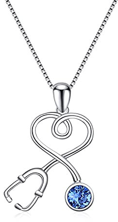 AOBOCO Collar Mujer Plata de Ley 925 con Colgante Corazon en Forma de Estetoscopio Joyería Regalo para Enfermero Médico Estudiantes de Medicina Esposa Amigos Cumpleaños