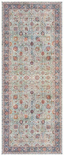 ELLE Decoration Mahal Orientalischer Teppich - Kurzflor Vintage-Look Orientalisch Ornamente-Muster Klassischer Orientteppich für Wohnzimmer Esszimmer Flur oder Schlafzimmer Jade Grün, 80x200cm