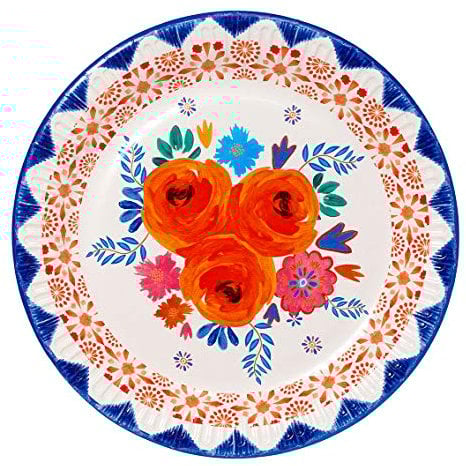 Talking Tables Pack of 12 Blue and Orange Pretty Floral Paper Plates - Recyclable Disposable Tableware for Boho Party Supplies, Encanto Mexican Fiesta, Summer Birthday
