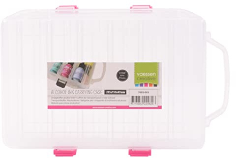Vaessen Creative Aufbewahrungsbox für Alkoholtinte und 24 Flaschen Ø 2,5 cm- Transparente Sortierbox für Bastelzubehör, Karten Basteln, Mixed Media, Ätherisches Öl, Nagellack und Flaschen