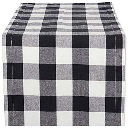 Cleana Arts Chemins de Table en Coton Lavables en Machine, dîner, été et Pique-Nique, 30 cm x 275 cm, Noir-Blanc