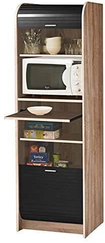 SIMMOB Meuble de Cuisine Micro-Onde Chêne et Noir 6 Niches L 58,2 H 180,7 P 47 cm