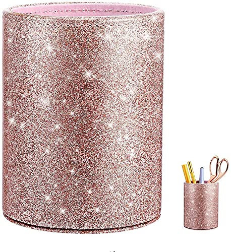Pot à crayons carré en polyuréthane rose brillant - Support pour pinceaux de maquillage - Organiseur de bureau