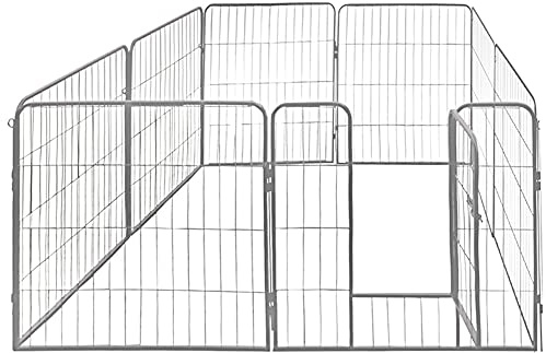Petigi Parc Enclos Cage pour Chiens Chiots Animaux Lapin Métal Solide 4 Tailles 8,16 ou 24 Panneaux Argent