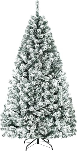 RELAX4LIFE Árbol de Navidad Nevado con 600/1010 Ramas de PVC Ignífugas, Árbol de Navidad Plegable con Nieve y Soporte de Metal, Arvore de Natal para Hogar, Tiendas, Oficinas (180 cm)