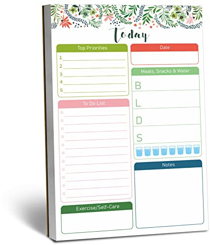 90 Feuilles Agenda Quotidien Floral Magnétique, Bloc-notes de La Liste de Contrôle avec Les Principales Priorités, Les Listes de Tâches et Les Soins Personnels pour Le Bureau ou L'école