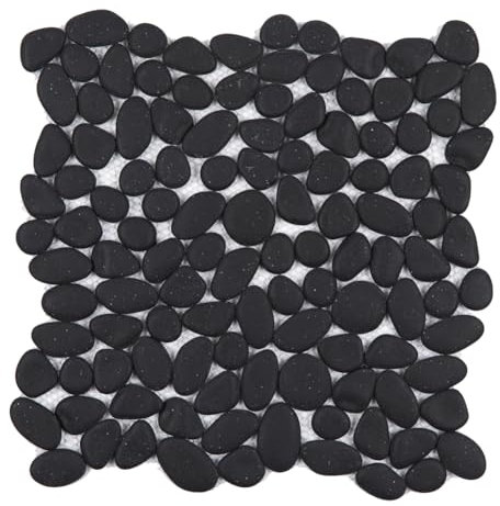 Diflart Pebble Tile for Shower Floor, Black Oval, 5 Sheets, Pebble Mosiac Backsplash for Kitchen Bathroom Wall and Floor Tile