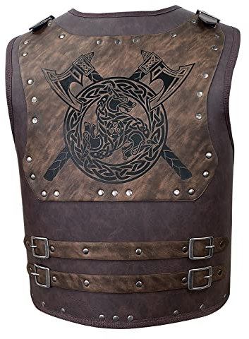 JAOYU Leder Rüstung Männer Wikinger Schulter Rüstung Ritter Rüstung Mittelalter Brust Rüstung Cosplay Krieger Kostüm LARP Zubehör, Wikinger Lederrüstung, Large
