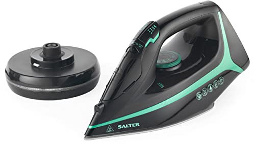 Salter SAL0987 2 In 1 Cordless Steam Iron - 360° Charging Base, Ceramic Soleplate, Use Corded Or Cordless, 300ml Water Tank, 140 g/min Steam Shot, 2200W, Anti-Calc, Adjustable Temperature Dial