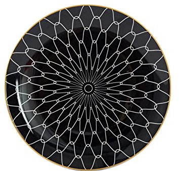 Assiettes À Dîner En Céramique Lot De 6 Assiettes À Dîner Occidentales Noires Et Blanches Assiette En Céramique Géométrique, Assiette À Salade Ronde Et Assiette À Steak,C,6inch