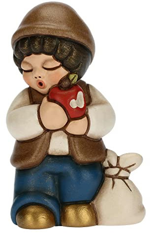 THUN - Krippe 2022 - Figur Kind mit Apfel, Keramik, handverziert, blau, 4,3 x 3 x 6,5 cm