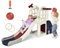 GOPLUS Toboggan pour Enfants, Glissière de Toboggan 6 en 1 avec Rail de Protection Haut, Pédale Détachable et Mur d’Escalade Pratique, Tunnel, Panier de Basket et Télescope Équipés (Bleu)