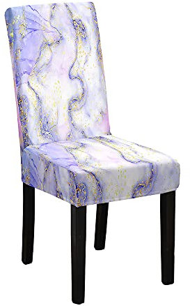 Marmor Stuhlhussen 1er/4er/6er/10er Set Stretch Stuhlbezug für Esszimmerstühle, Waschbarer Stuhlhussen Schwingstühle Stuhlüberzug für Haus Hotel Hochzeit Partys Dekor (4er Set,Helles Lila)
