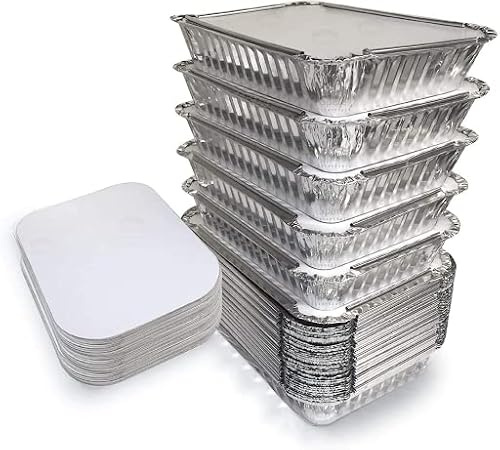 JMS we create smile - 100 PCS x 750 ML Aluminium Foil Trays Foil Food Container With Lids - Disposable Silver Foil Food Trays Large Tin Foil Containers for Takeaway Storage