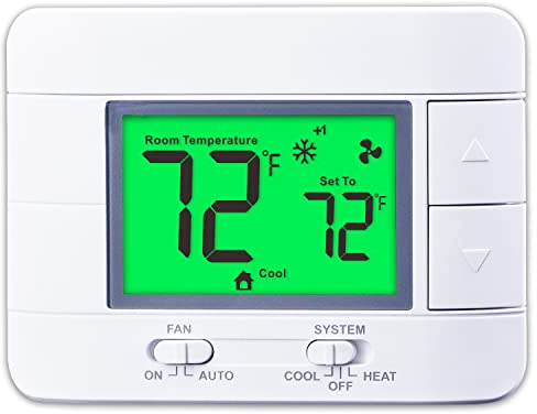 Termostato digitale non programmabile migliorato per la casa 2 Heat/2 Cool, con monitor di temperatura e umidità e ampio display LCD verde