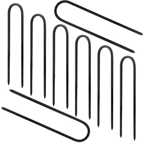 MUKCHAP 8 Pack 2 x 12 Inch Black Rebar Stakes, U Shaped Trampoline Pegs, Metal Tent Pegs Ground Stakes Anchors for Camping Tents, Soccer Net