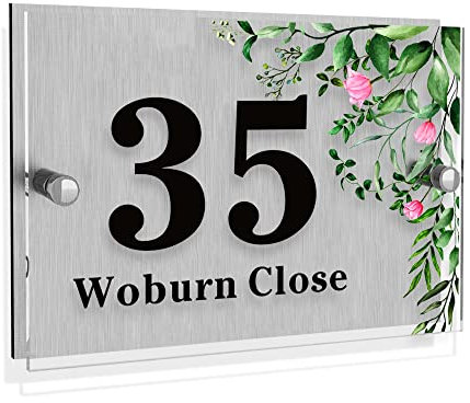 Personalised House Numbers Plaques Road Plate Plaque Door Numbers Street Name House Sign Address Signs Glass Effect Acrylic for Wall & Door Modern Signs Outside Decor (Design2)