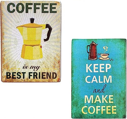 Set 2 Magnete (Magnet) Serie Italian Coffee Café Vintage Stil für Kühlschrank/Garage/Bar, Druck auf Holz 10 x 6