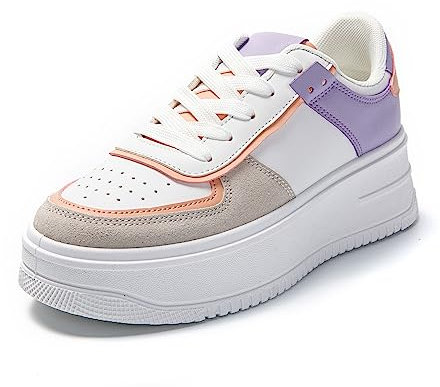 JOMIX Scarpe Donna Eleganti Sneakers Casual Sportiva Scarpe da Ginnastica Camminata Fitness Palestra Calzature Moda con Tacco MD8683-4 (Viola, 38)