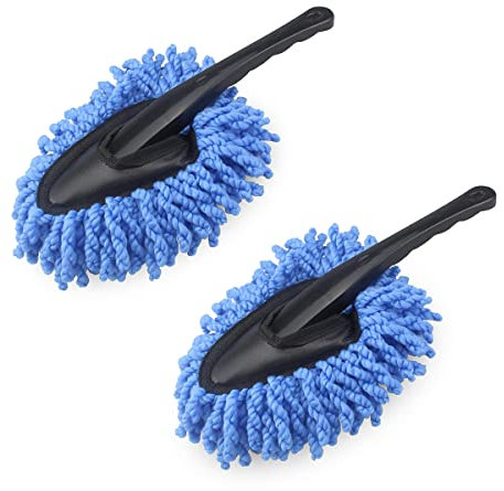 JNNJ 2 Pièces Brosse à Cire pour Voiture, Brosse De Détail en Microfibre Douce Outil D'essuyer Poussière, Brosse Dépoussiérante Portative pour La Voiture, Brosses pour Vélo, Bateaux(Bleu)
