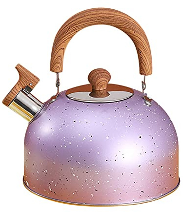 Restokki Stainless Steel Whistling Kettle - High Capacity for Gas and Induction Cooktops(Purple)