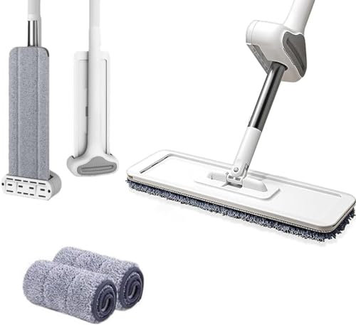 Selbstreinigender Flachmopp für Faule, 2024 Neu bodenwischer Wischmopp mit Auswringfunktion, Flacher Wischmopp 360° Drehgelenk Bodenwischer Set Flachmopp (2 Lappen)