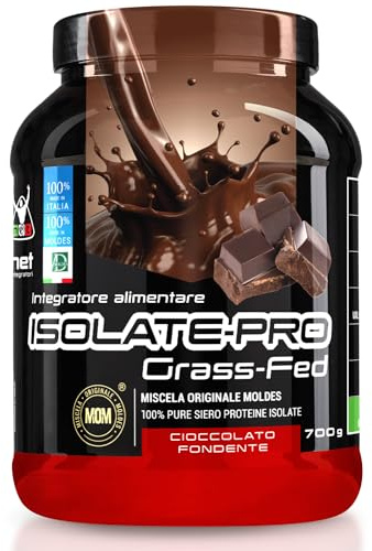 NET Integratori ISOLATE PRO Grass Fed - 700g Cioccolato Fondente- Proteine Isolate Con EAA Aminoacidi Essenziali e BCAA - Massimizza La Sintesi Proteica e La Crescita Muscolare