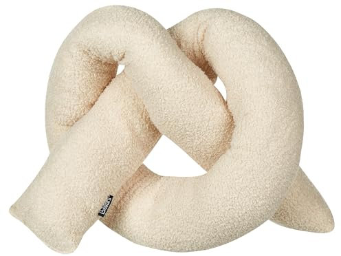 Beliani Knoten-Dekokissen mit Füllung Teddy-Optik Webpelz beige Bretzelform Gladiolus
