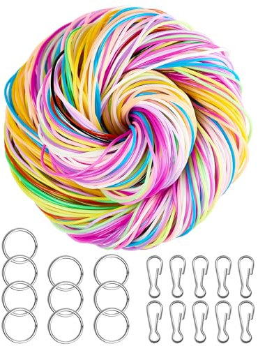 SOSALUK 200 Stück Scobie DOO Bänder 20 Farben Scoobydoo Bänder zum basteln für Armbänder, Halskett, Schlüsselanhänger Knüpfbänder Set mit Keychain und Haken