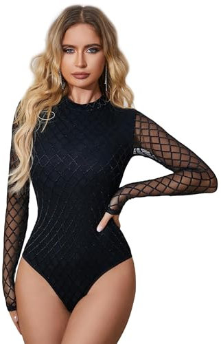 Bodysuit for Women Going Out Short Long Sleeve Sexy Leotard Clubwear Tops Black Fashion Bodysuit Top