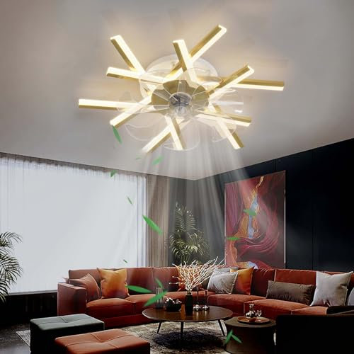 Smart Ceiling Fan Light Reversible Dc Motor Modern Dimmable Fan Light Ceiling Large Ceiling Fans with Lights for Bedroom Living Room Fan with Remote Control Ceiling Fan with Light LED-Gold||62cm