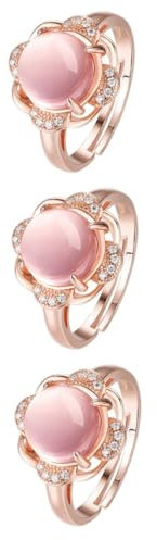 VALICLUD 3St Ring aus Roségold couple rings Versprechensringe für Paare Silberringe Strassband Paar Ringe vergoldete Ringe klassischer Ring Mädchen klingeln Hibiskus-Stein Schmuck Rosa