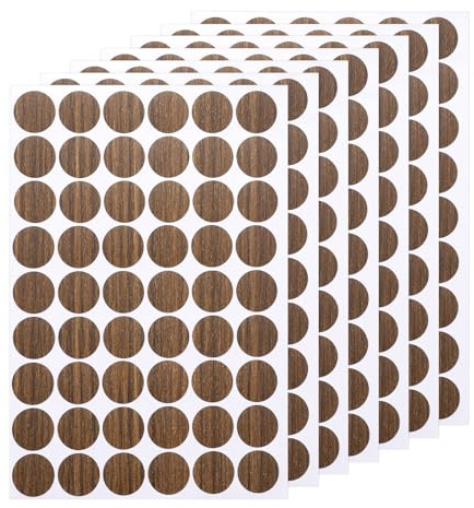 QUARKZMAN 7 Blätter/378 Stück Selbstklebende Schraubenloch-Aufkleber, 2,1 cm/0,83 PVC Schraubenloch-Abdeckungen für Möbel, Holzschränke, Wände, Schreibtische, Dunkel Nussbaum