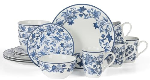 Martha Stewart Goodale Service de table 16 pièces en grès Bleu vintage