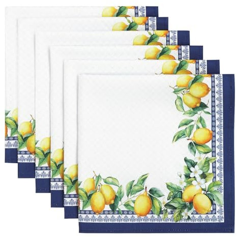 Arquiel Servietten Zitrone Blätter 6er-Set, Stoffservietten 100% Baumwolle Weiches Hochwertige Wiederverwendbare Esstisch Servietten Perfekt für Hochzeiten Küche Haushalt Party(45×45cm)