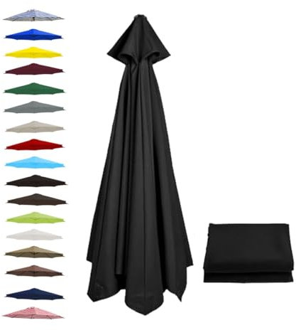 BEEGMA Replacement Parasol Canopy 2.0m 2.50m 2.70m 3.0m Canopy Replacement Top 6 Arms Patio Garden Beach Umbrella Canopy Cover(Color:Black,Size:2.70m/9FT)