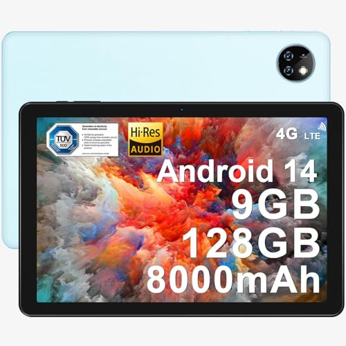 DOOGEE T10W Tablet 10 Pollici, Android 14 Tablet, 8000mAh, Dual 4G LTE + 5G WiFi, 9GB RAM + 128GB ROM(TF 1TB), Face ID/OTG/ BT5.0/1280 * 800/5MP/3.5mm Jack Blu
