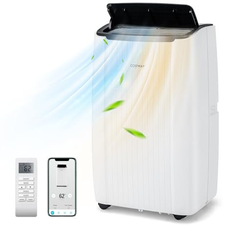 GYMAX 12000 BTU Condizionatore Portatile 6 in 1, Classe A, GMCC, R290, Riscaldare/Raffreddare/Deumidificare/Ventilare/Modalità Notturna e Auto, Timer 24H, WIFI APP&Telecomando