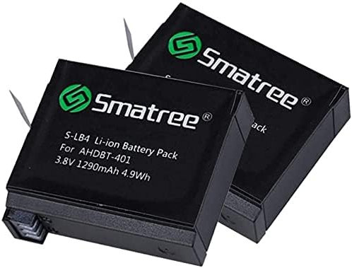 Smatree 1290mAh Replacement Battery (2-Pack) Compatible with GoPro Black/Silver,Compatible with GoPro AHDBT-401 (Only Compatible with GoPro 4)