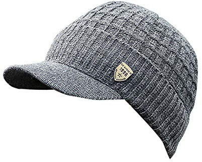 Mens Knitted Hats, Wool Winter Baseball Cap with Warmer Outdoor Beanie Ski Visor Hat Winter Knit Ski Caps Wool Peaked Cap Visor Beret Hats Warm Baggy Caps Hat Crochet Dark Gray