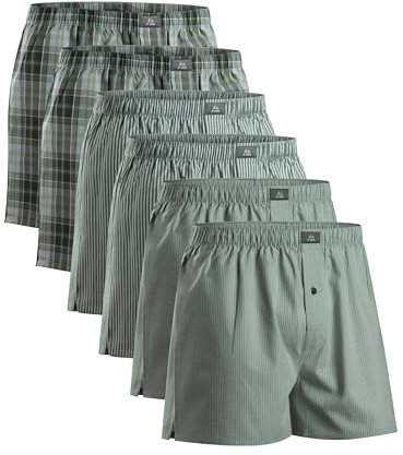 DANISH ENDURANCE Woven Boxers for Men, Cotton Boxer Shorts, Loose Fit, Multipack, 4 or 6 Pack, Assorted Green/Stripes Mix 6 Pack, 3XL