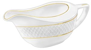Wilmax - Salsiera in porcellana con motivo dorato - 230 ml - Bianco - Salsiera con manico - per salse, condimenti, panna, brodo - Lattiera con beccuccio