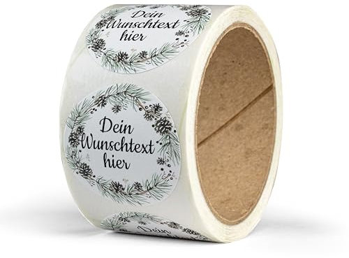 Weihnachtssticker selbst gestalten – 50 personalisierte Aufkleber Weihnachten – rund, Ø 5 cm – Weihnachtsetiketten als Geschenkaufkleber – Sticker mit Namen - Kranz - Motiv 6