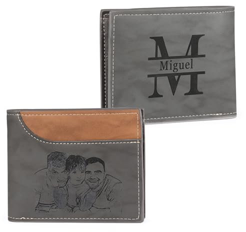 ALBERTBAND Portafogli Uomo Personalizzato con Foto Iniziali Portafoglio in Pelle Porta Carte di Credito Regalo per la Festa Del Papà Natale Regalo San Valentino per Lui Lei (A)