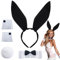 XIEXIESHER 5 Stück Damen Bunny Kostüm Set, Hasenohren Haarreif Fliege Manschetten Schwanz, Bunny Girl Cosplay Kostüm für Damen Ostern Halloween Karneval Cosplay Party(Schwarz)