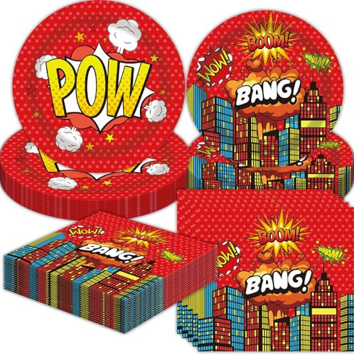 40PC Party Supplies Tableware Set Paper Plates and Napkins Red Themed Tableware for Boys Birthday Decorations Serves 10 Guests