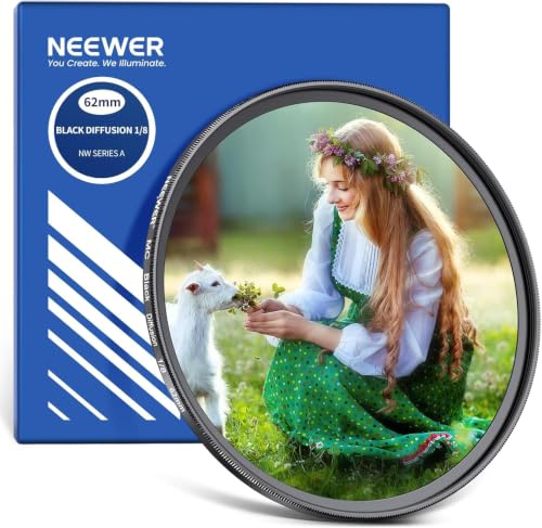 NEEWER 62mm schwarzer Diffusionsfilter (1/8) für einen filmischen Nebeleffekt, ultradünnes optisches Glas, mehrere Nanobeschichtungen für Video und Vlog Porträtaufnahmen