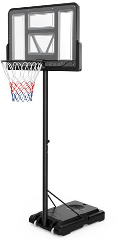 Lischwert Basketballkorb Outdoor und Zwei Netze, Verstellbare Korbhöhe von 135 bis 305 cm, Basketballständer mit 110x75cm Rückwand Vergrößerter Basis und Rollen für Kinder/Jugendliche