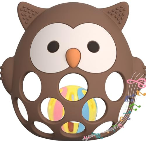 Greifball Für Babys-Montessori Spielzeug Zahnungshilfe Baby -BPA Frei Beißspielzeug Baby Geschenk Für Babys Von 3-18 Monate (braun, Eule)