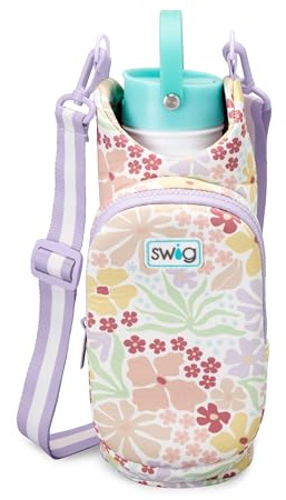 Swig Life Water Bottle Sling Bag, Water Bottle Holder with Adjustable Strap, Carrier Bag with Zippered Phone Pocket, Holds 36oz (Fresh Cut)